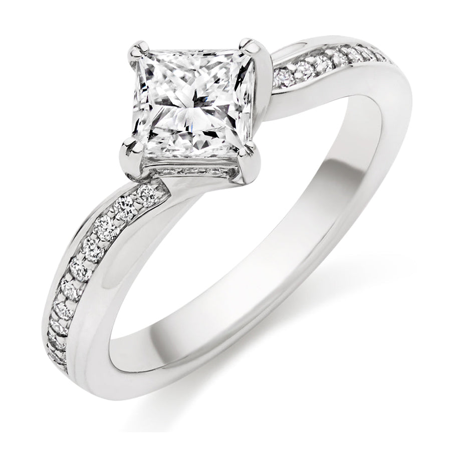 Fine Pavé Solitaire Princess Cut Engagement Ring 1.25ct