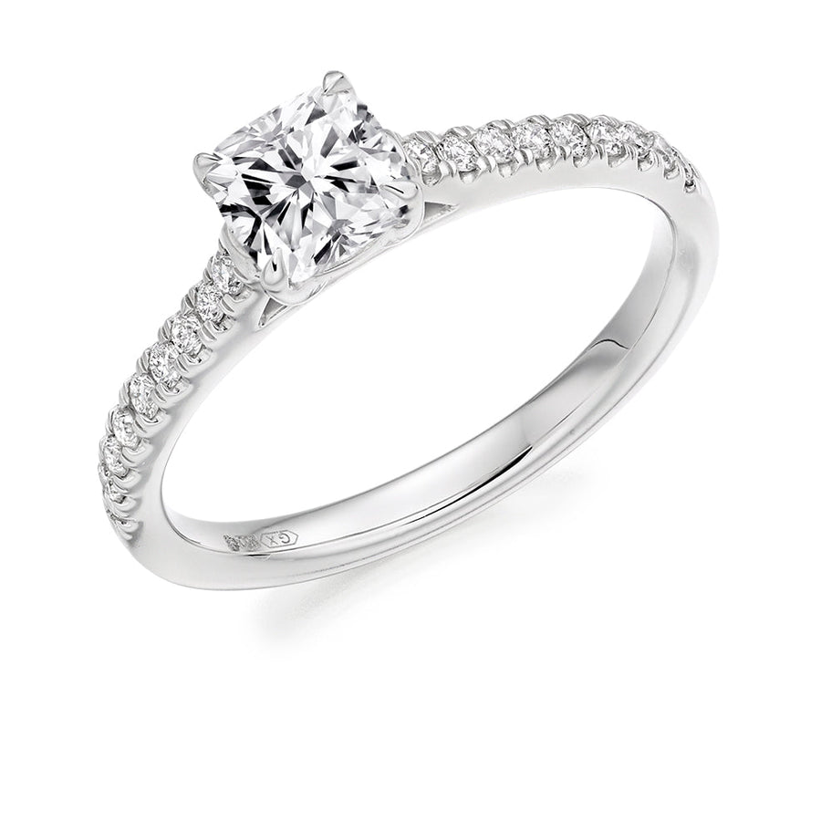 Solitaire with Diamond Shoulders Cushion Cut Engagement Ring