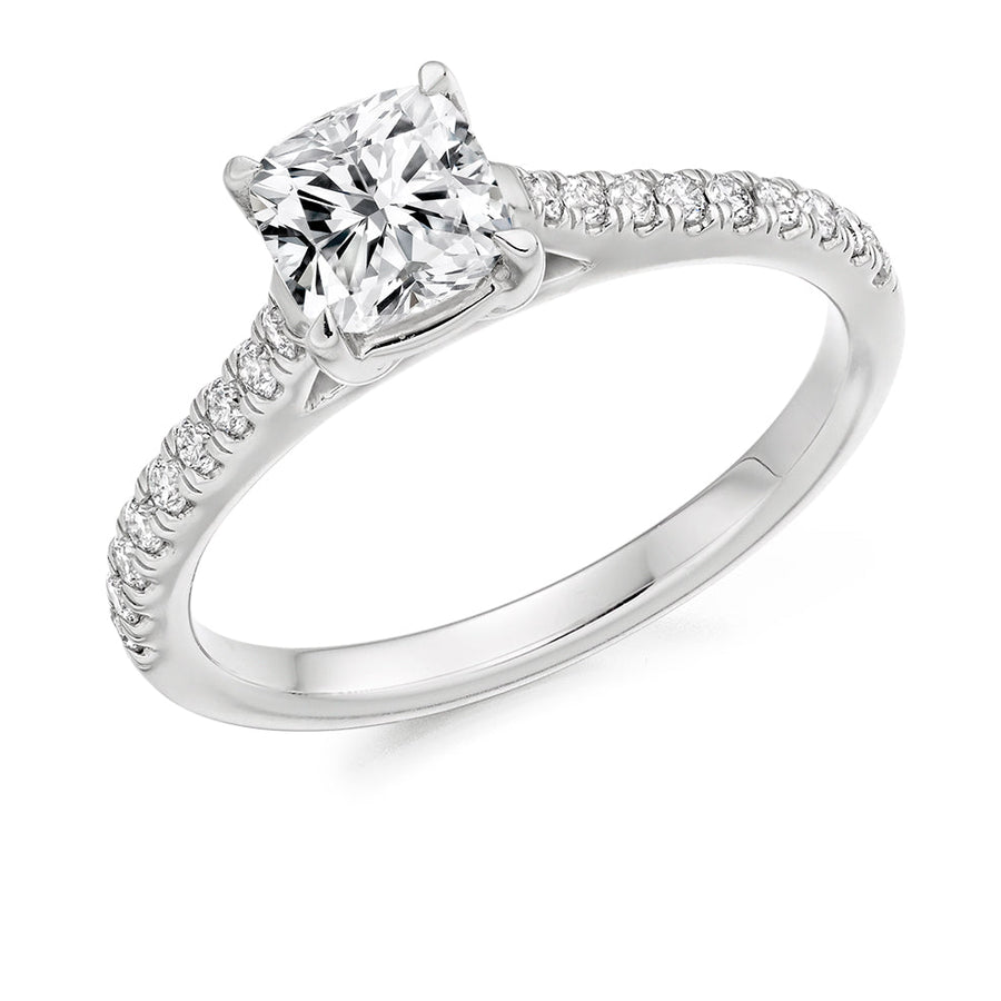 Accent-Shouldered Solitaire Cushion Cut Engagement Ring, 1.0ct