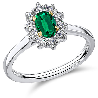 Cluster Halo Emerald & Diamond Engagement Ring, 0.4ct