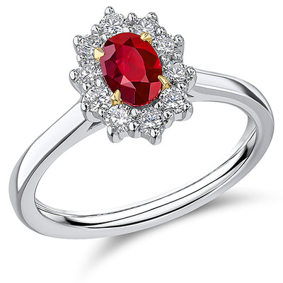 Cluster Halo Ruby & Diamond Engagement Ring, 0.4ct