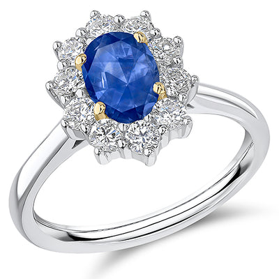 Cluster Halo Sapphire & Diamond Engagement Ring, 0.7ct