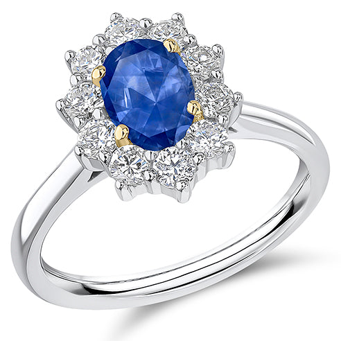 Cluster Halo Sapphire & Diamond Engagement Ring, 0.7ct