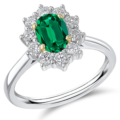 Cluster Halo Emerald & Diamond Engagement Ring, 0.7ct