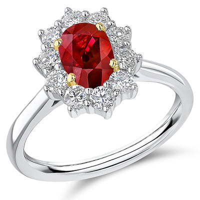 Cluster Halo Ruby & Diamond Engagement Ring, 0.7ct