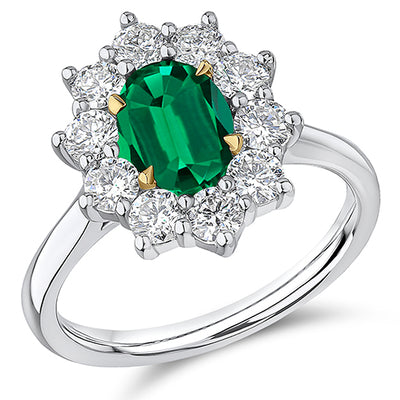 Cluster Halo Emerald & Diamond Engagement Ring, 1.0ct