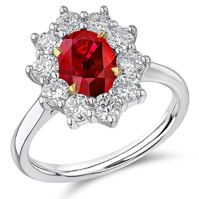Cluster Halo Ruby & Diamond Engagement Ring, 1.0ct