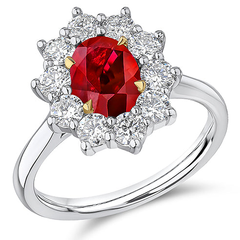 Cluster Halo Ruby & Diamond Engagement Ring, 1.0ct