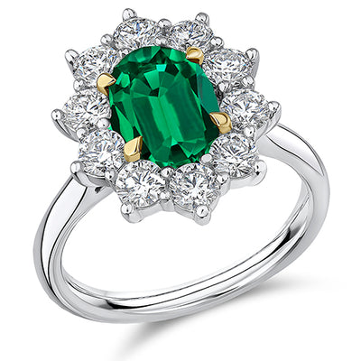 Cluster Halo Emerald & Diamond Engagement Ring, 1.3ct