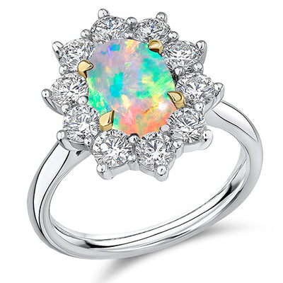 Cluster Halo Opal & Diamond Engagement Ring, 1.3ct