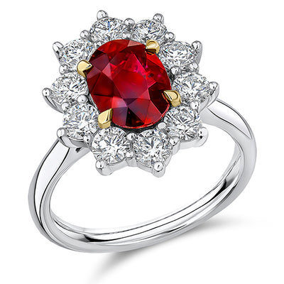 Cluster Halo Ruby & Diamond Engagement Ring, 1.3ct