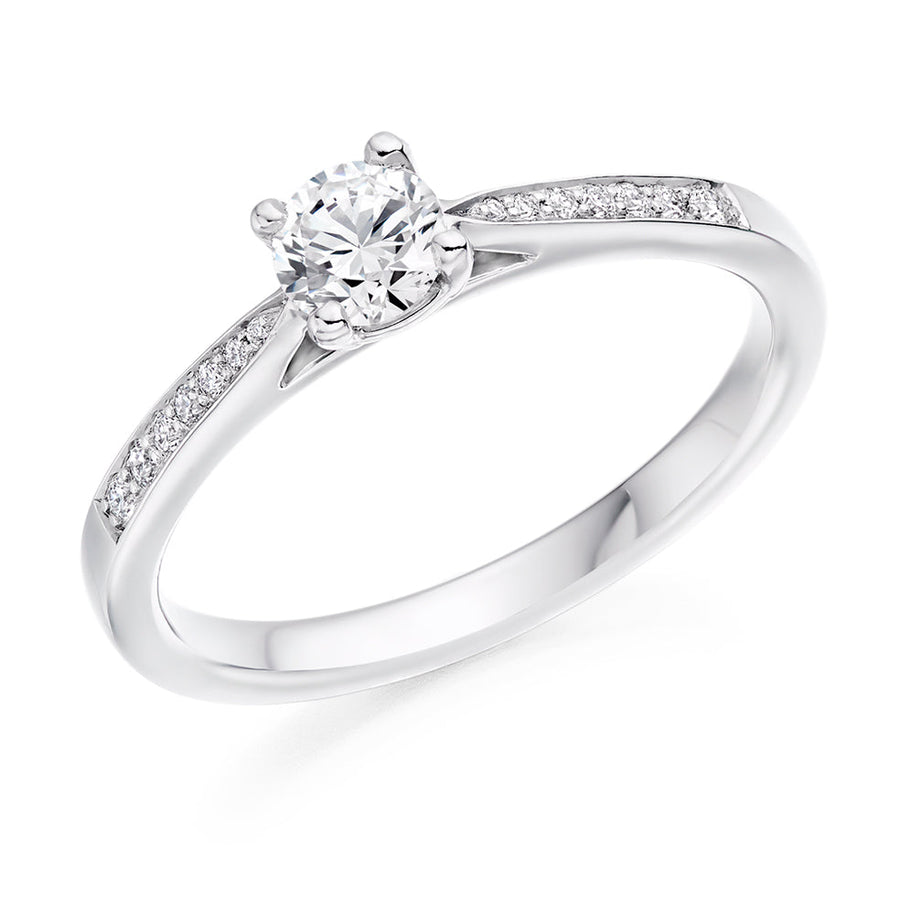 Pavé-Shouldered Solitaire Round Brilliant Engagement Ring 0.48ct
