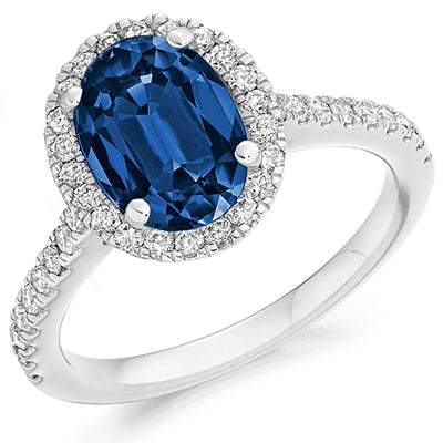 Cluster Halo Sapphire & Diamond Engagement Ring, 0.5ct