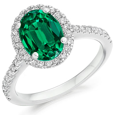 Cluster Halo Emerald & Diamond Engagement Ring, 0.5ct