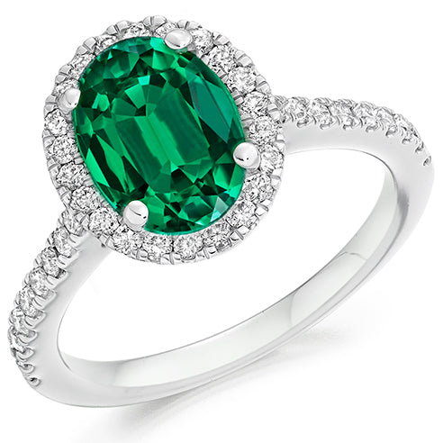 Cluster Halo Emerald & Diamond Engagement Ring, 0.5ct