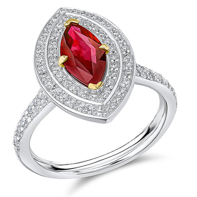 Double-Halo Cluster Ruby & Diamond Engagement Ring, 0.45ct