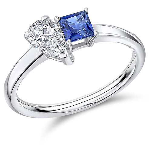 Toi et Moi Pear-Cut Sapphire & Diamond Ring, 0.5ct