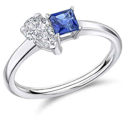 Toi et Moi Pear-Cut Sapphire & Diamond Ring, 0.5ct