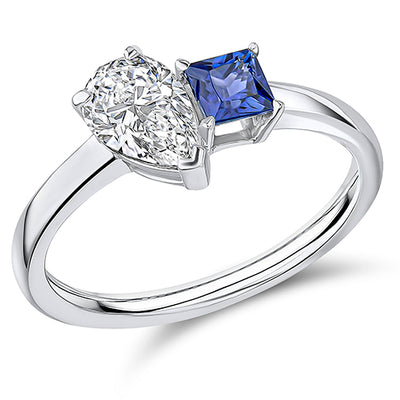 Toi et Moi Pear-Cut Sapphire & Diamond Ring with Toi-et-Moi, 0.75ct