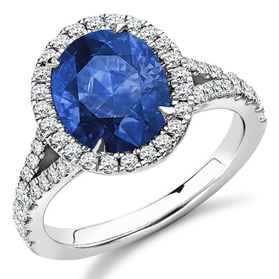 Cluster Halo Sapphire & Diamond Engagement Ring, 0.75ct