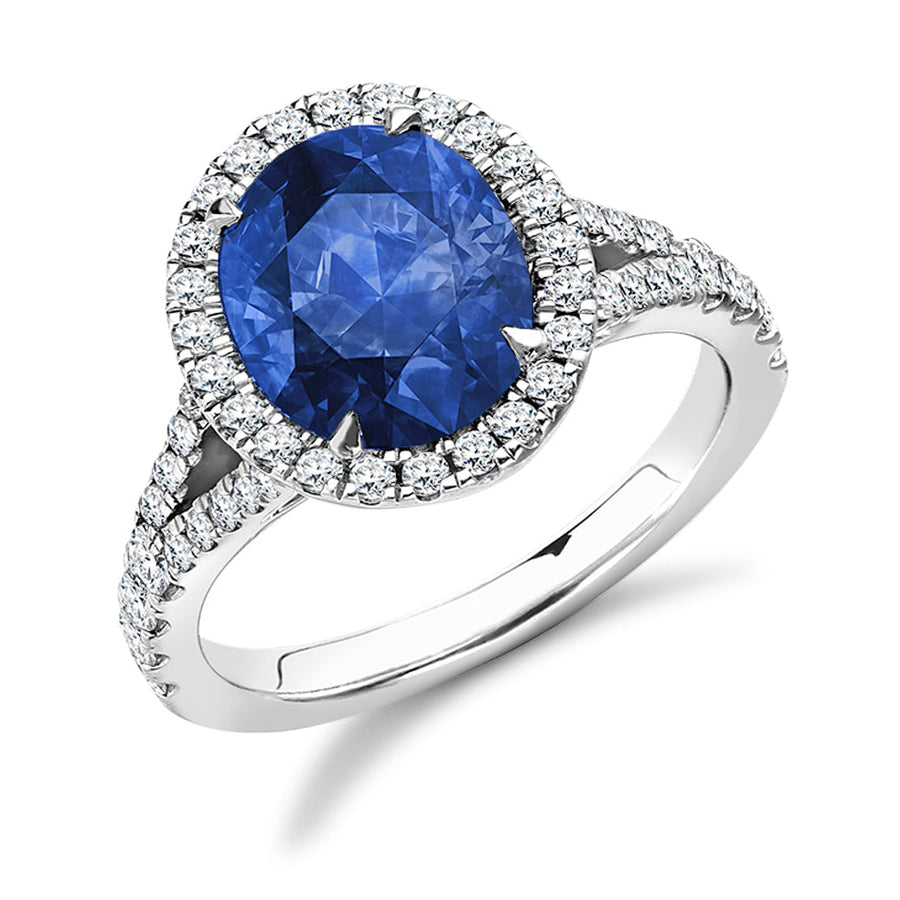 Cluster Halo Sapphire & Diamond Engagement Ring, 0.75ct