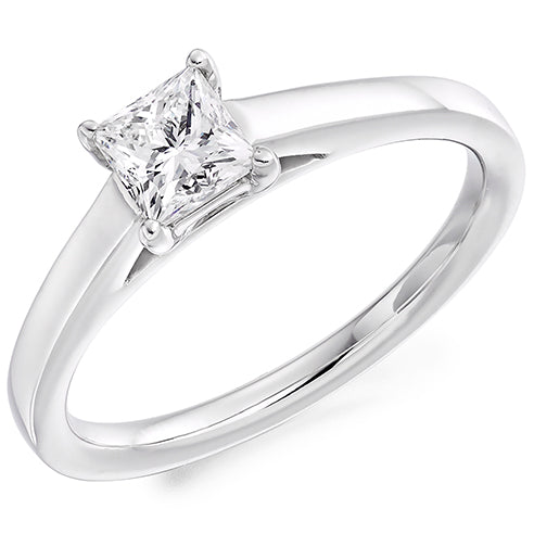 Plain-Band Solitaire Princess Cut Engagement Ring, 0.5ct