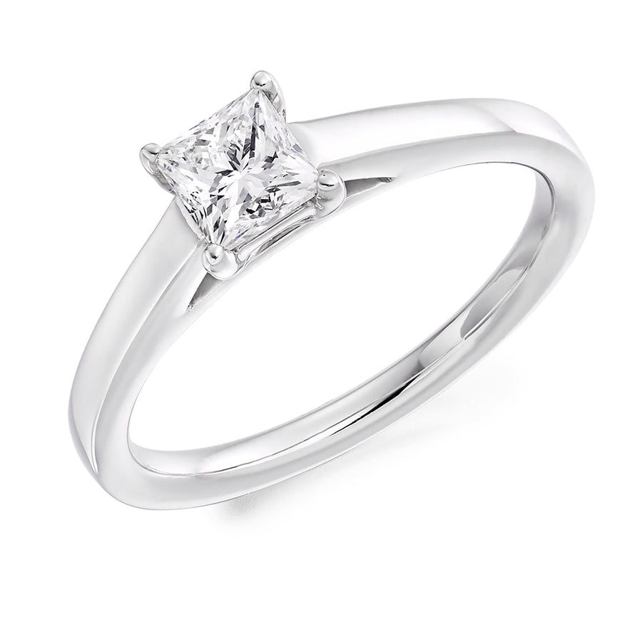 Plain-Band Solitaire Princess Cut Engagement Ring, 0.5ct