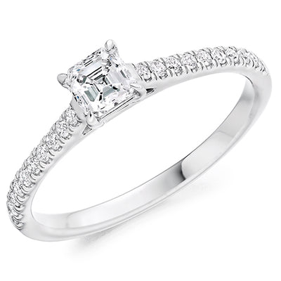 Diamond-Shouldered Solitaire Asscher Cut Engagement Ring