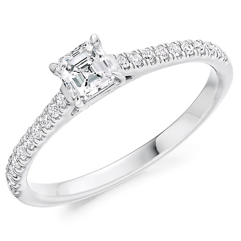 Diamond-Shouldered Solitaire Asscher Cut Engagement Ring