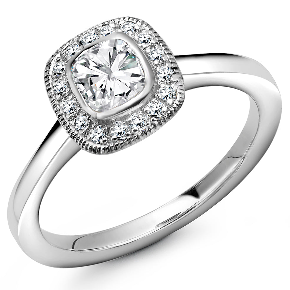 Halo with Plain Shoulders Cushion Cut Engagement Ring, 0.35ct