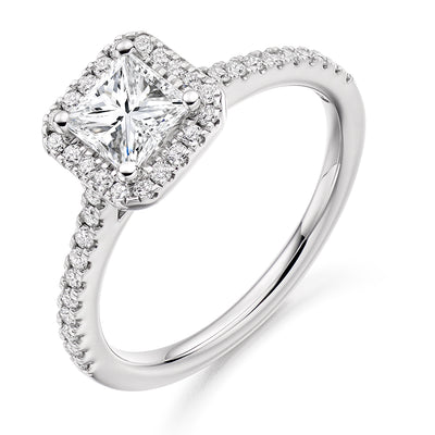 Halo with Diamond Set Shoulders Princess Cut Engagement Ring, 0.40ct