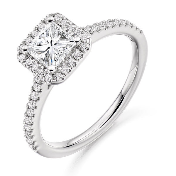 Halo with Diamond Set Shoulders Princess Cut Engagement Ring, 0.40ct
