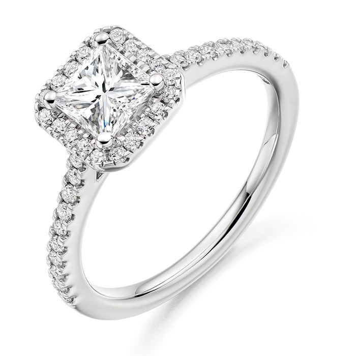Halo with Diamond Set Shoulders Princess Cut Engagement Ring, 0.40ct