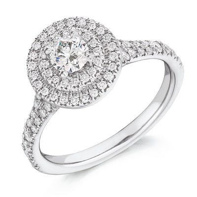 Halo with Diamond Set Shoulders Round Brilliant Engagement Ring, 0.33ct
