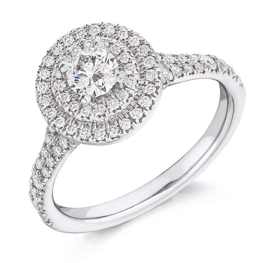Halo with Diamond Set Shoulders Round Brilliant Engagement Ring, 0.33ct
