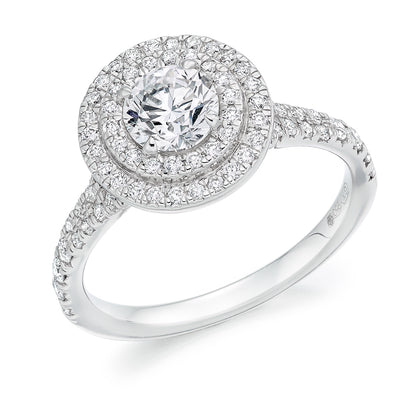 Halo with Diamond Set Shoulders Round Brilliant Engagement Ring, 0.50ct