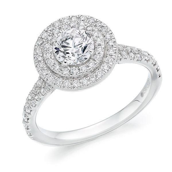 Halo with Diamond Set Shoulders Round Brilliant Engagement Ring, 0.50ct
