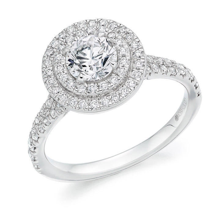 Halo with Diamond Set Shoulders Round Brilliant Engagement Ring, 0.50ct