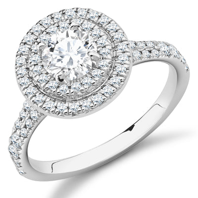 Halo with Diamond Set Shoulders Round Brilliant Engagement Ring, 0.75ct