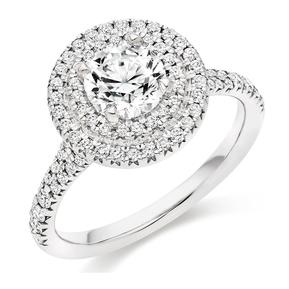Halo with Diamond Set Shoulders Round Brilliant Engagement Ring, 0.90ct