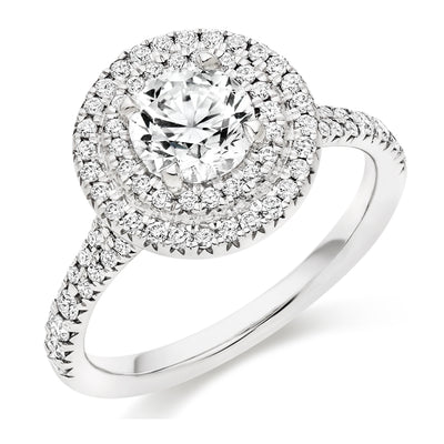 Halo with Diamond Set Shoulders Round Brilliant Engagement Ring, 0.90ct