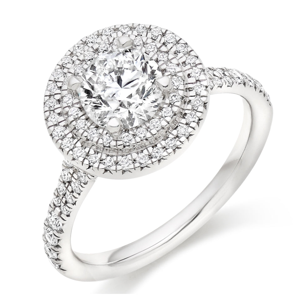 Halo with Diamond Set Shoulders Round Brilliant Engagement Ring, 1.00ct