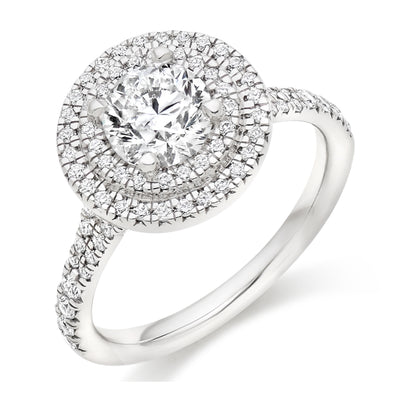 Halo with Diamond Set Shoulders Round Brilliant Engagement Ring, 1.00ct