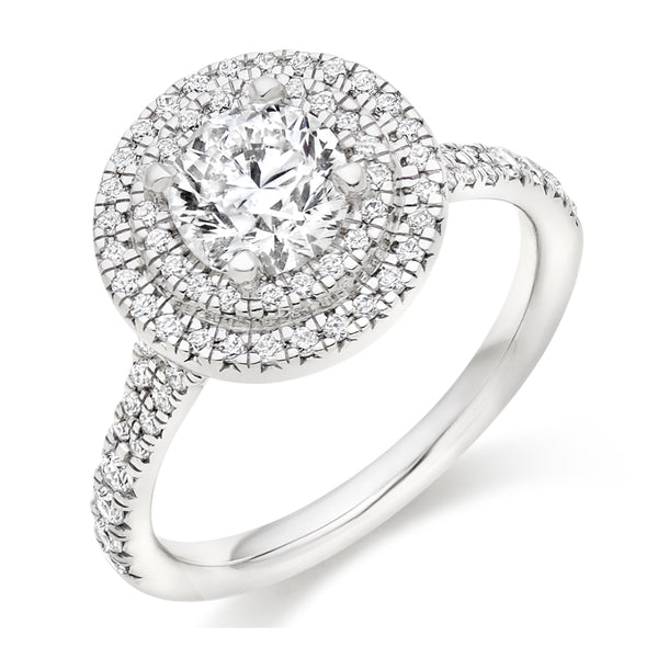Halo with Diamond Set Shoulders Round Brilliant Engagement Ring, 1.00ct