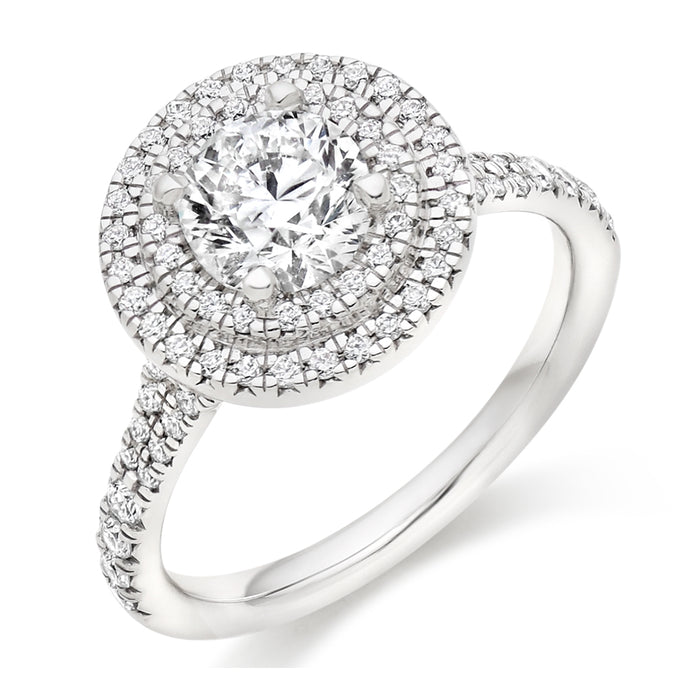 Halo with Diamond Set Shoulders Round Brilliant Engagement Ring, 1.00ct