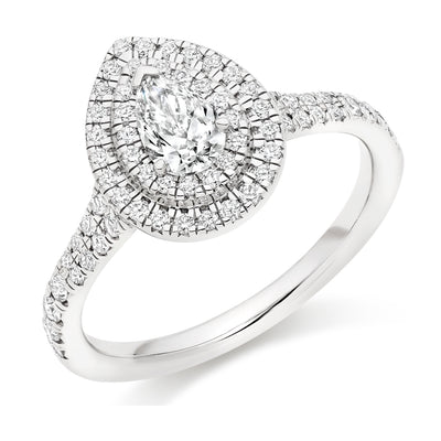 Halo with Diamond Set Shoulders Pear Cut Engagement Ring, 0.33ct
