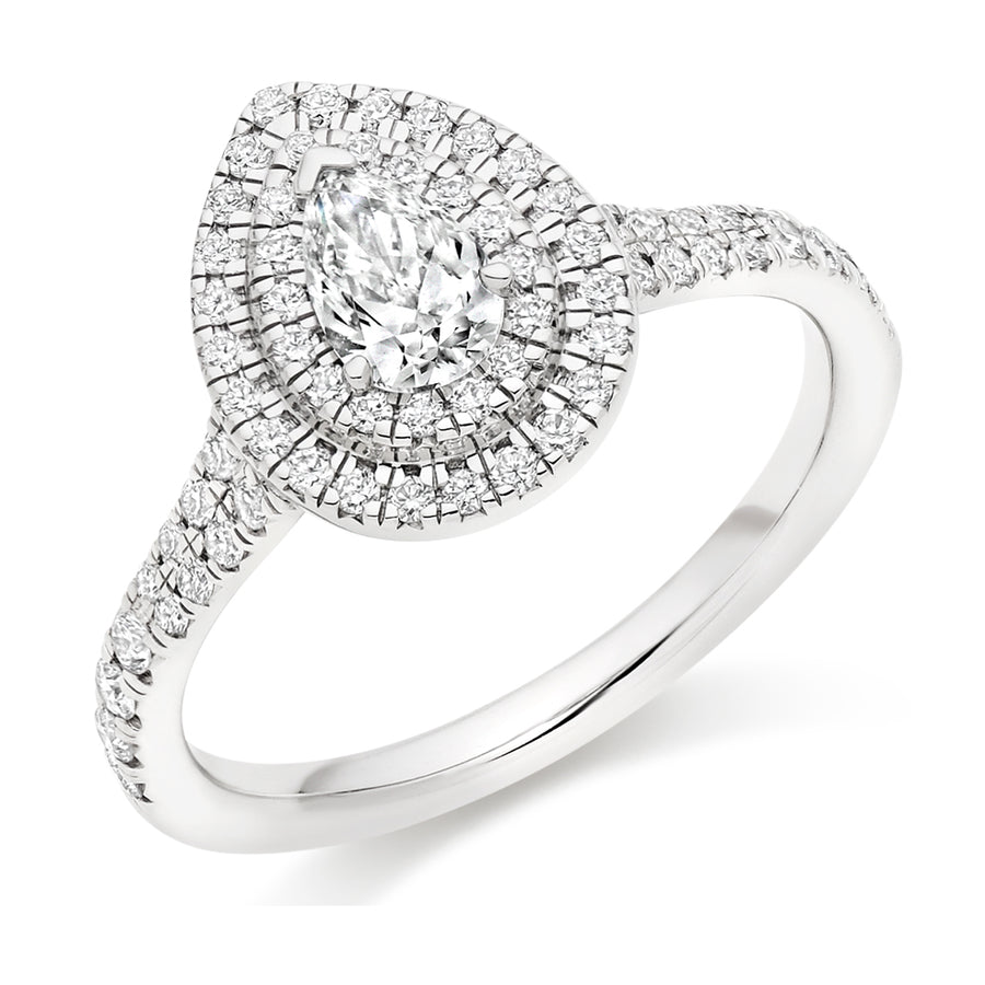 Halo with Diamond Set Shoulders Pear Cut Engagement Ring, 0.33ct