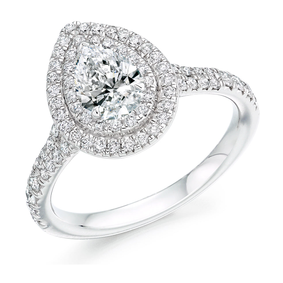 Halo with Diamond Set Shoulders Pear Cut Engagement Ring, 0.50ct