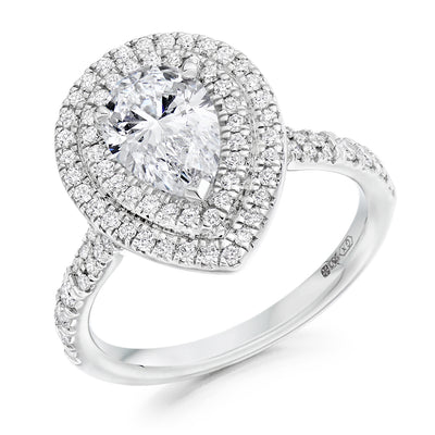 Halo with Diamond Set Shoulders Pear Cut Engagement Ring, 1.00ct
