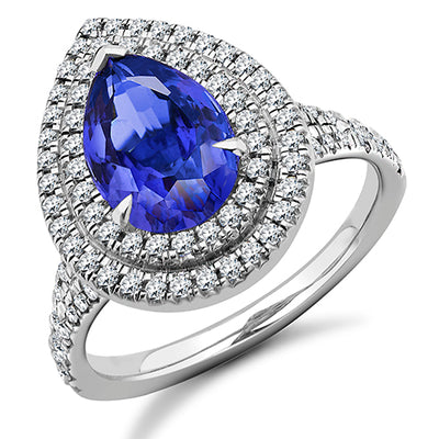 Double-Halo Cluster Tanzanite & Diamond Engagement Ring with Fishtail,